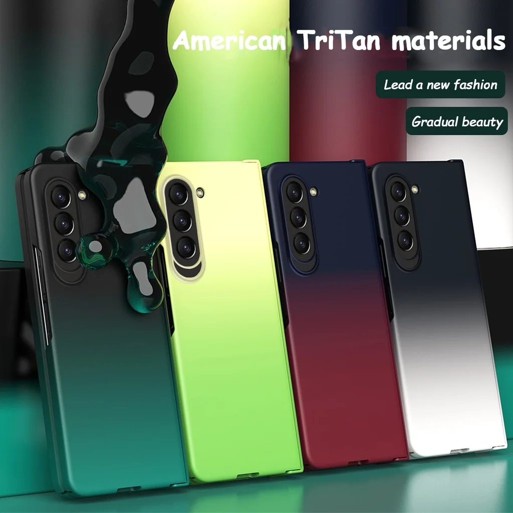 Gradient Color Matte Soft Silicone Folding For Samsung Galaxy Z Fold 5 4 3 2 Hinge Full Protection With Glass Front Film Cover