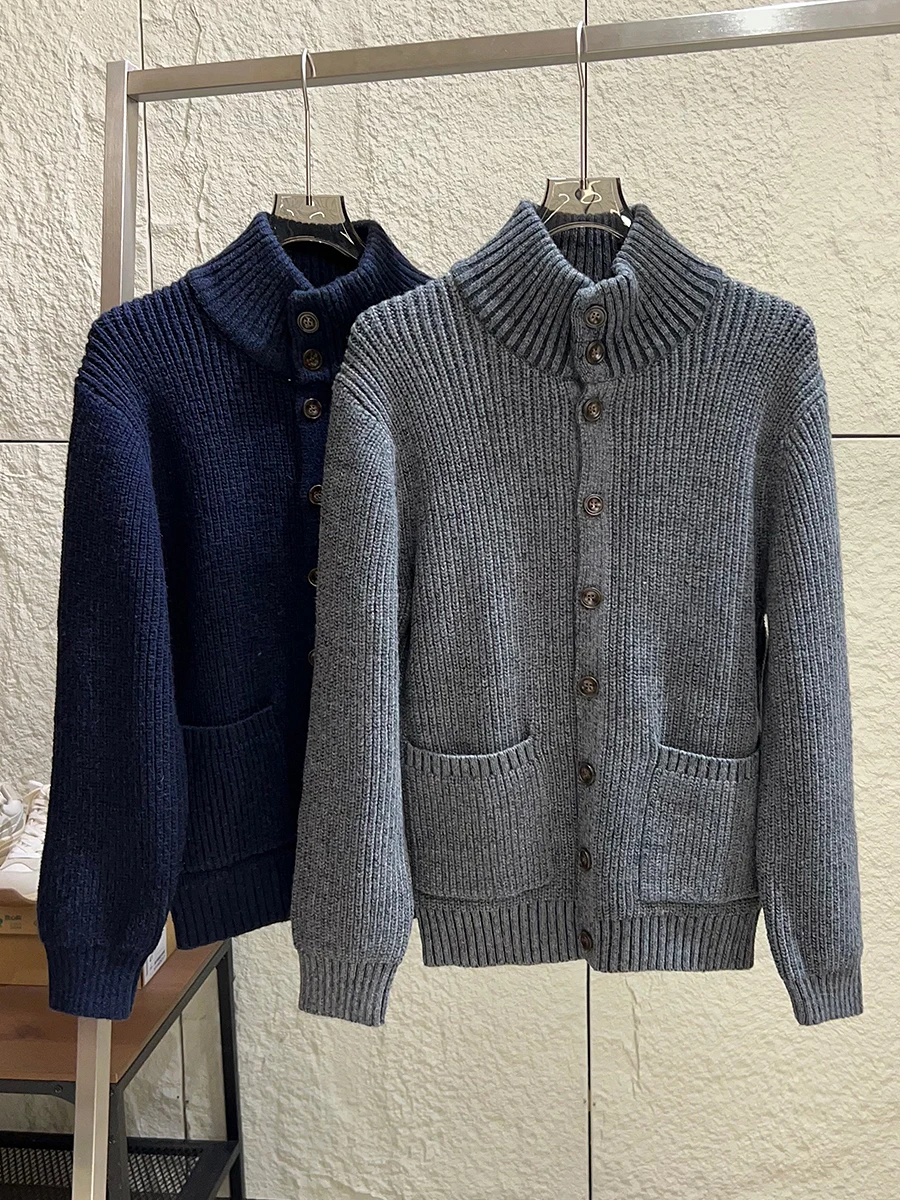

Heavyweight Wool Blend Knitted Thickened High Collar Cardigan for Men Fashionable Versatile Winter Warm Sweater Casual Wear