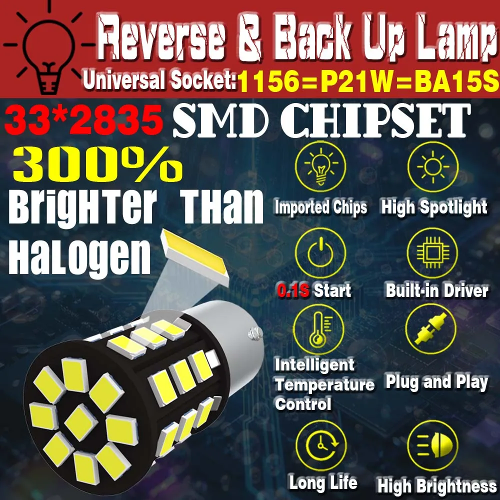 2pcs P21W LED Backup Lamp Bulb Reverse Light 1156 7506 BA15S R5W R10W Canbus For Ssangyong Musso Sports Korando Rodius Stavic