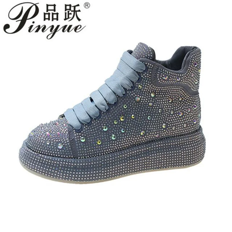 size 35 40 Crystal Microfiber Platform Sneakers Autumn Fashion Full Diamond Comfortable Breathable Casual Vulcanized travel shoe