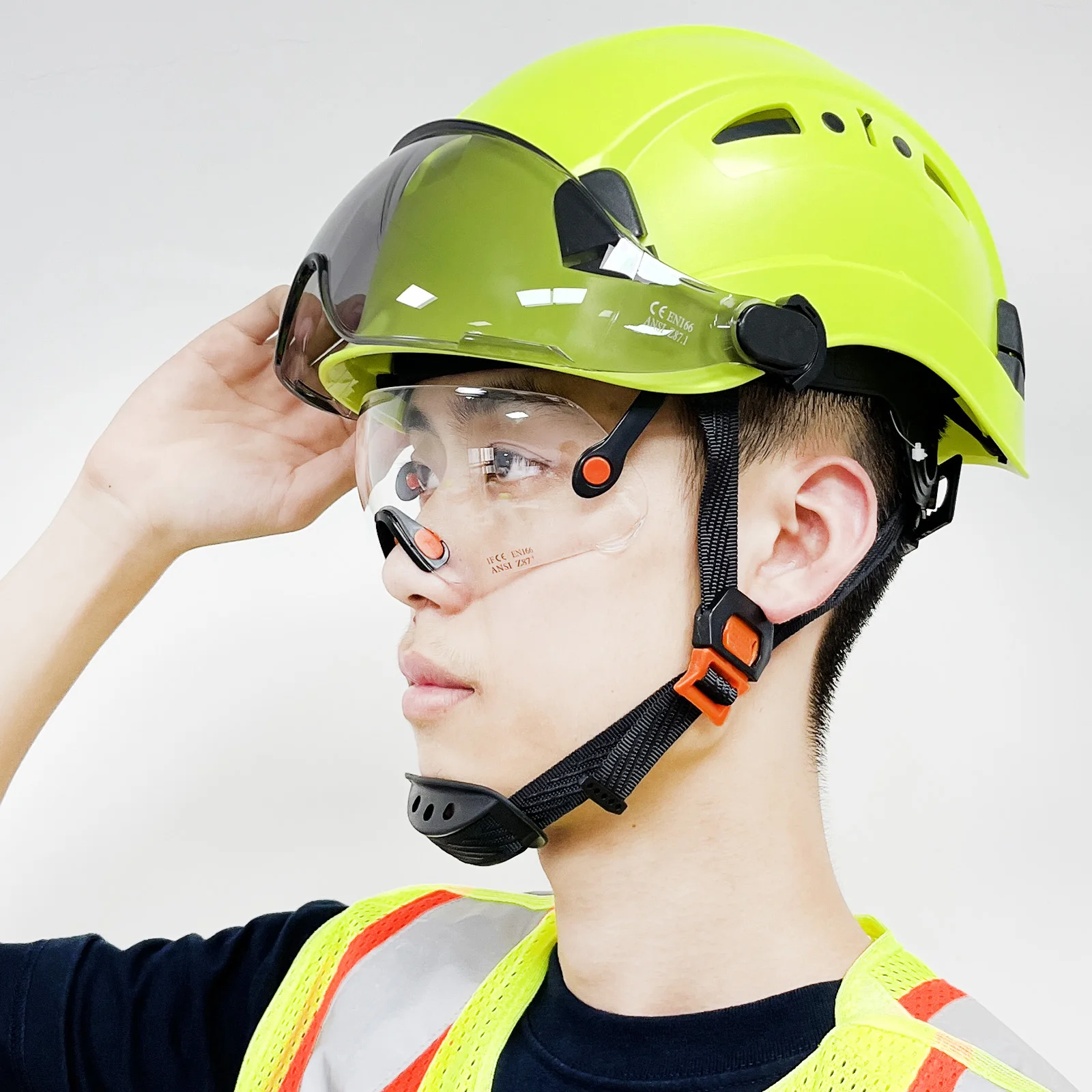 Construction Safety Helmet With Visor Built In Goggles For Engineer ABS Hard Hat ANSI Industrial Work Cap Men Head Protection