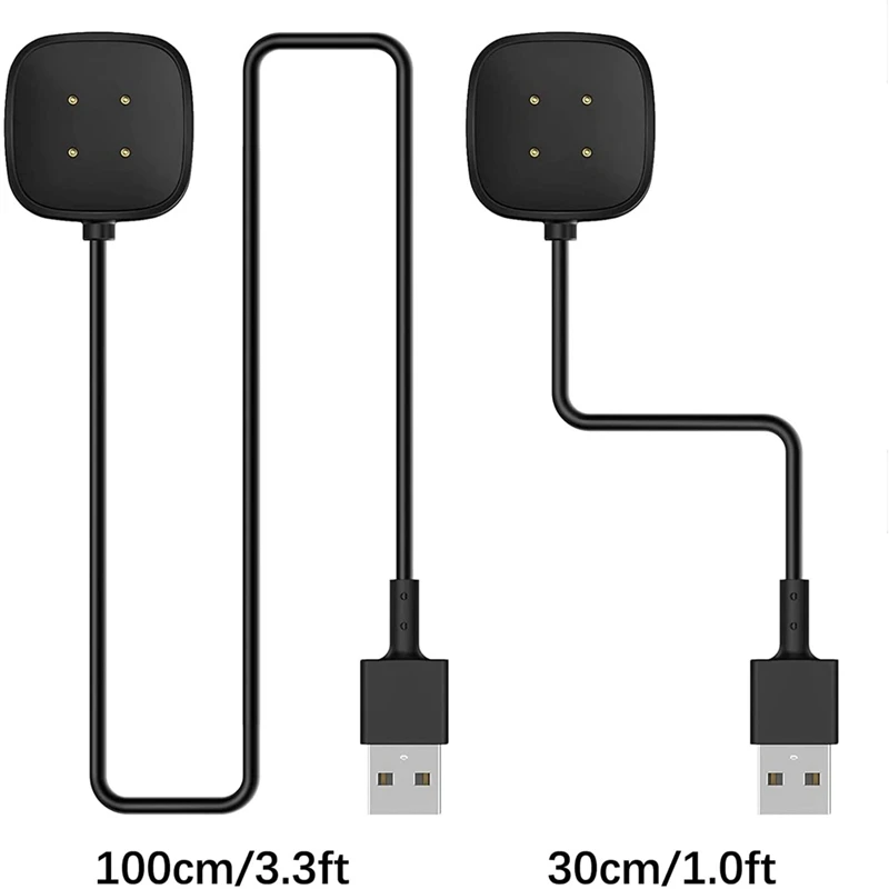 Сменный кабель для зарядного устройства, 2 шт., USB-подставка для зарядки, док-станция, кабель-подставка для умных часов Sense/Versa 3 (3,3 фута/1,0 фута)