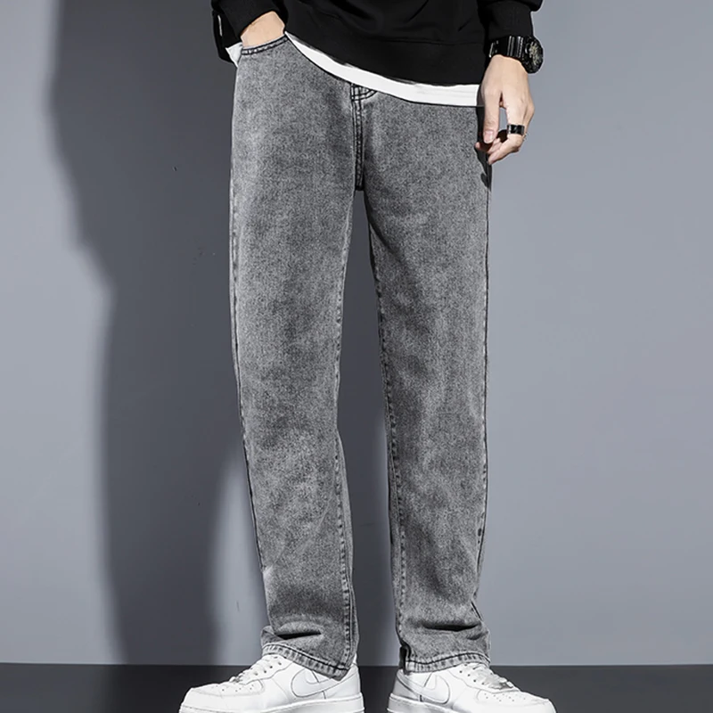 New Men's Straight Denim Jeans High Quality Floor Classic Daily New Arrivals Gray Jeans Wide Leg Pants Dropship Long Trouser