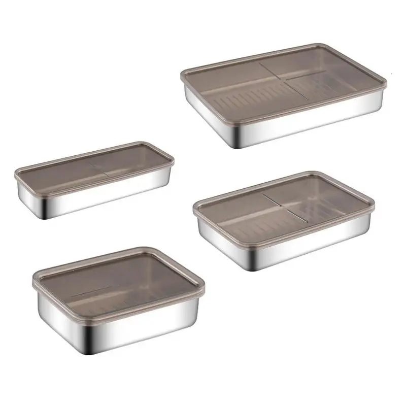 

Stainless Steel Bacon Keeper Container Kitchen Grease Drain Containers With Raised Striped Bottom Saver Tray Kitchen Accessory