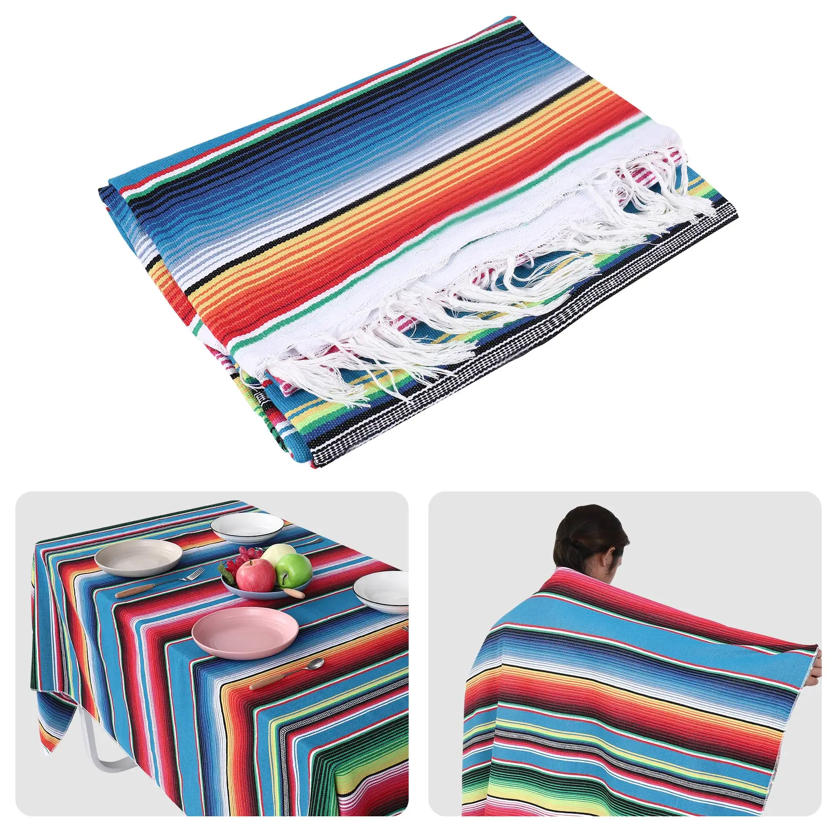 

Mexican Blanket Sarape Picnic Rug Throw Tablecloth Hot Rod for Yoga Party , 120X180cm