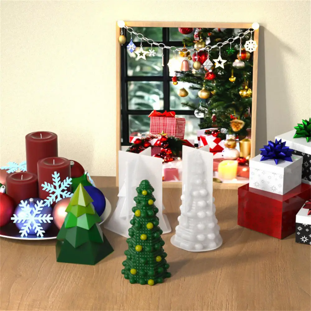 Christmas Tree Candle Mold Three-dimensional Christmas Tree Plaster Drop Mould Candle Molds for Candle Making Decoration