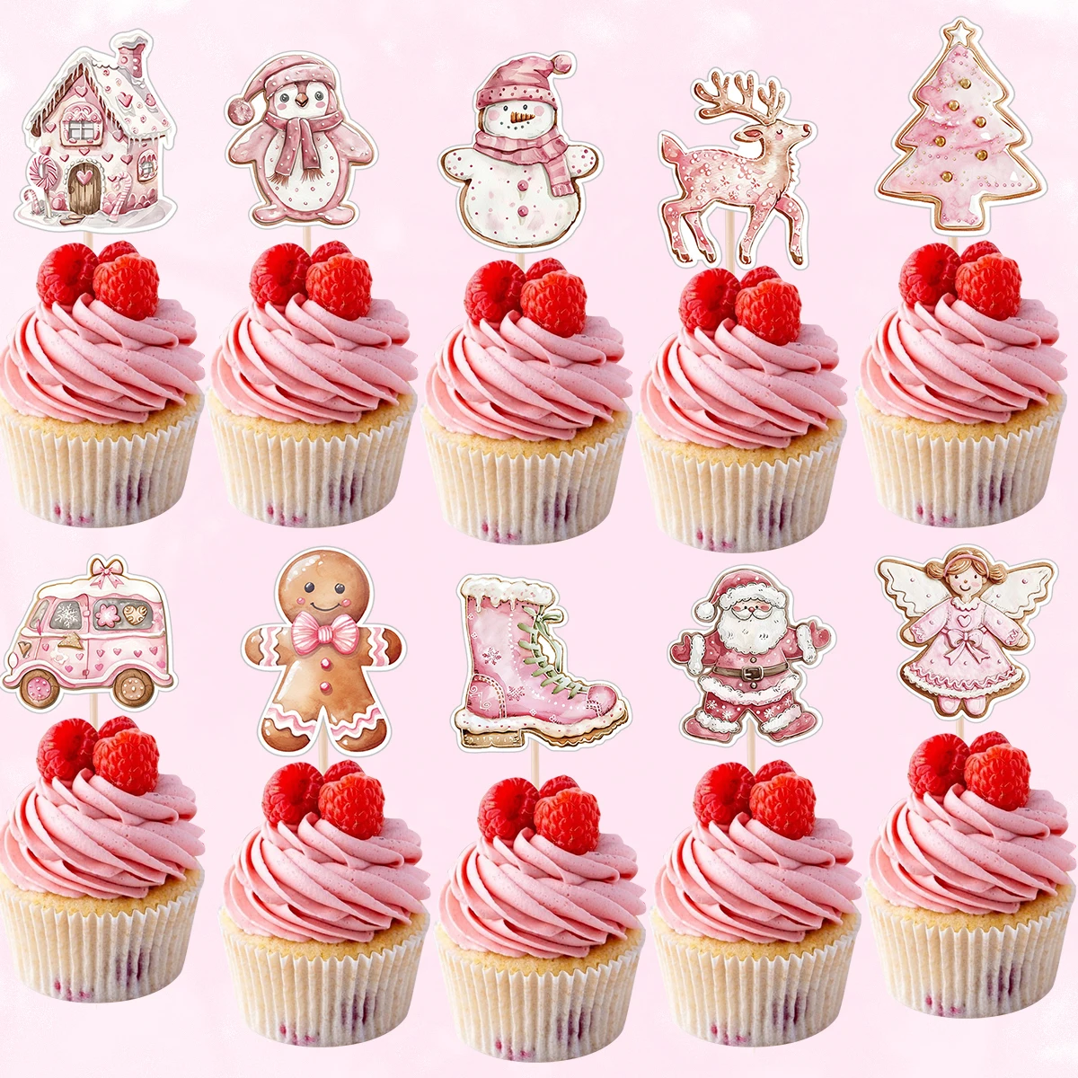 24 Stücke Rosa Serie Cupcake Karton Weihnachtsmann/Schneemann Papier Topper Für Frohe Weihnachten Party DIY Kuchen Dekoration Kinder Geschenke Versorgung
