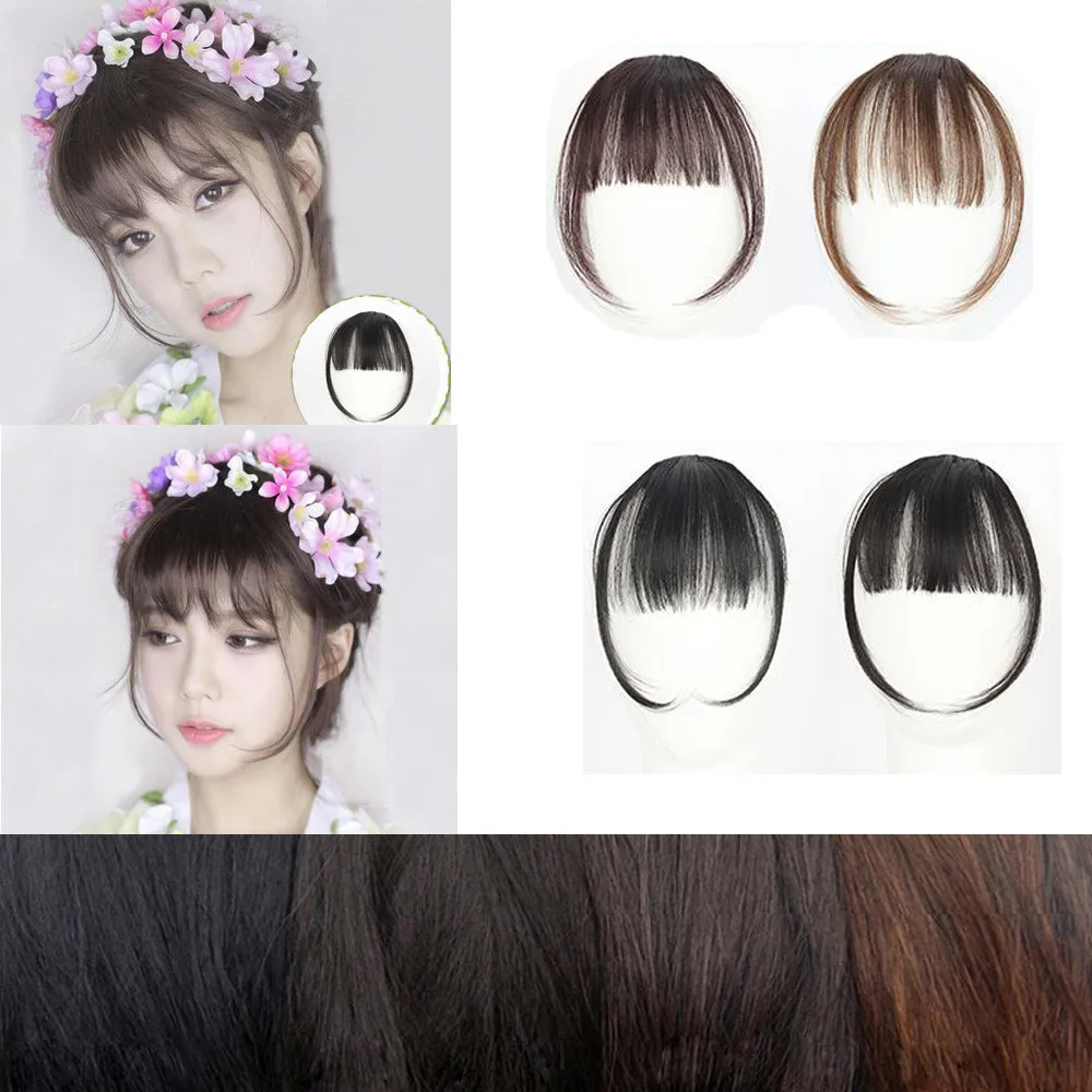 Synthetic Air Bangs Clip In Hair Extension Hair Air Bang Hairpieces Neat Front False Fringe Thin Fake Hair Bangs For Women Girls