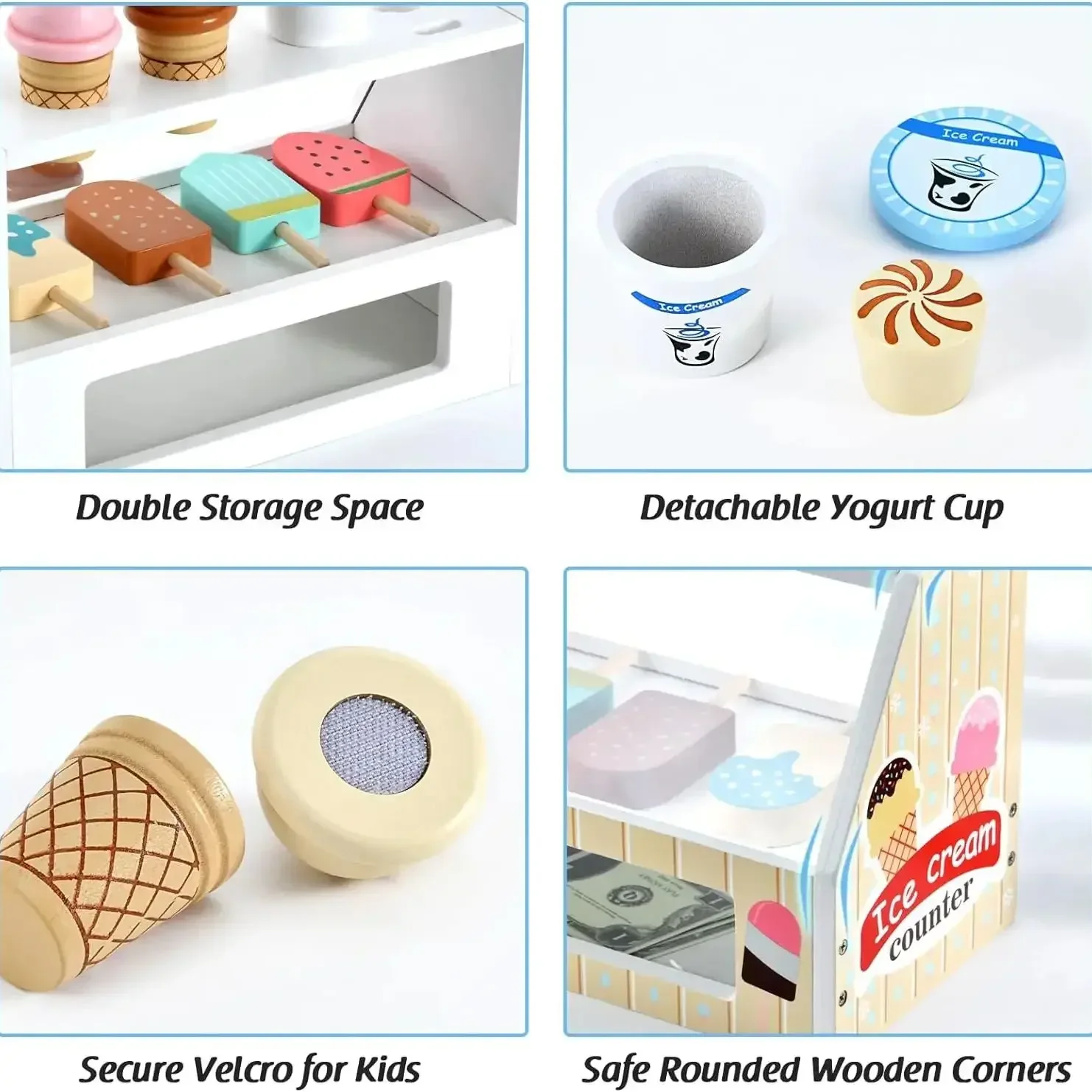 Set da gioco per contatore di gelato per bambini Montessori Fai finta di giocare con giocattoli alimentari Accessori da cucina con moneta Gioco di ruolo per bambini Ragazze Ragazzi