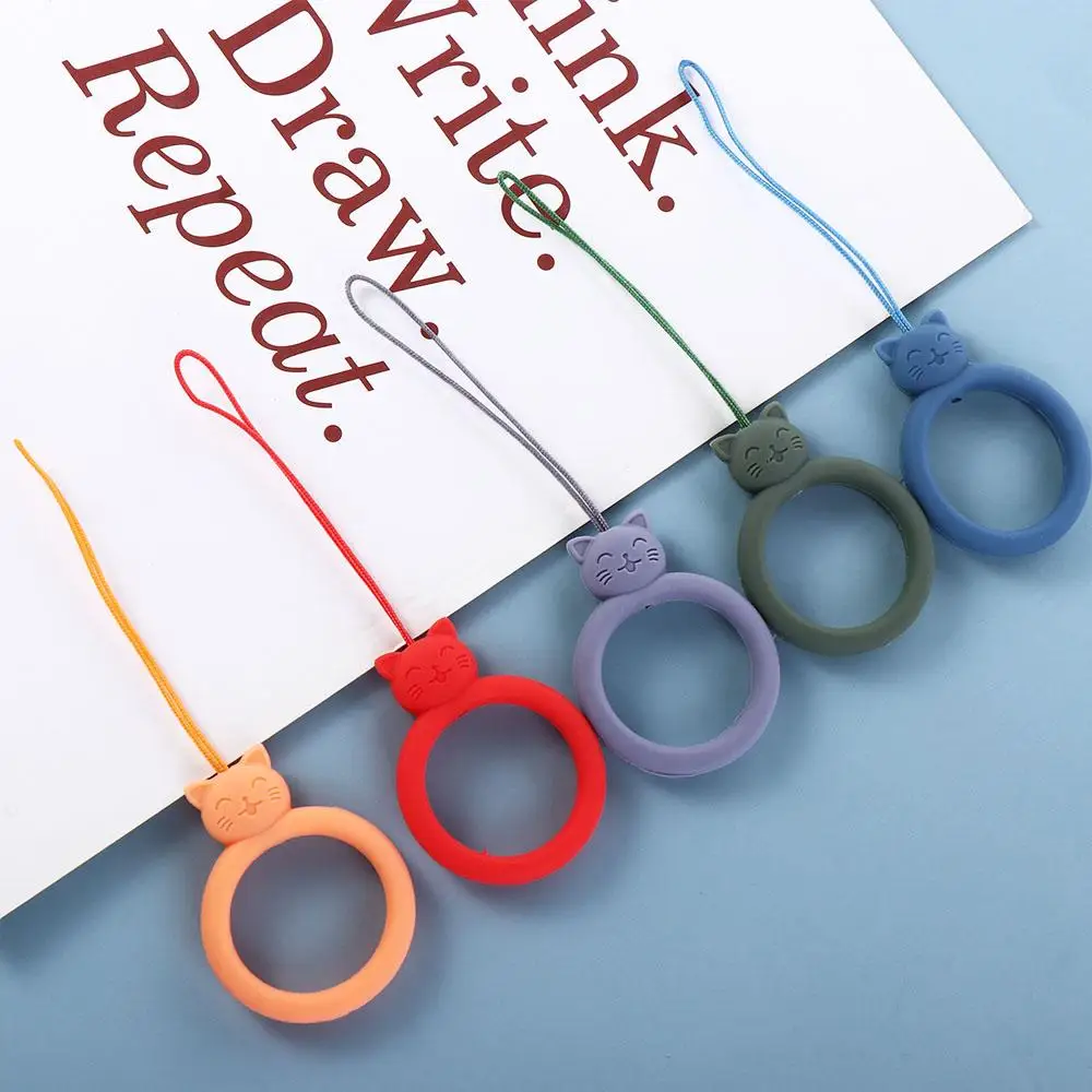 Anti-lost Mobile Phone Pendant Finger Ring Short Silicone Lanyard Silicone Pendant Ring Soft Multicolor Keychain Keys Cord