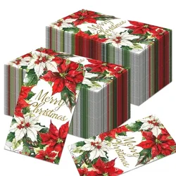 20pcs 34.2*40.6cm 2-Ply Large Size Christmas Rectangle Paper Napkin Christmas Flower Holly Leaf Printed Colourful Paper Placemat