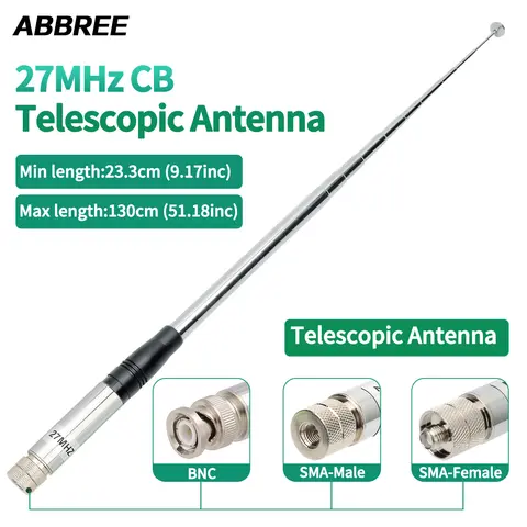 ABBREE 휴대용 텔레스코픽 CB 안테나, Quansheng UV-K5 baofeng UV-K61 워키토키용, 27MHz SMA-암, SMA-수, BNC 20W