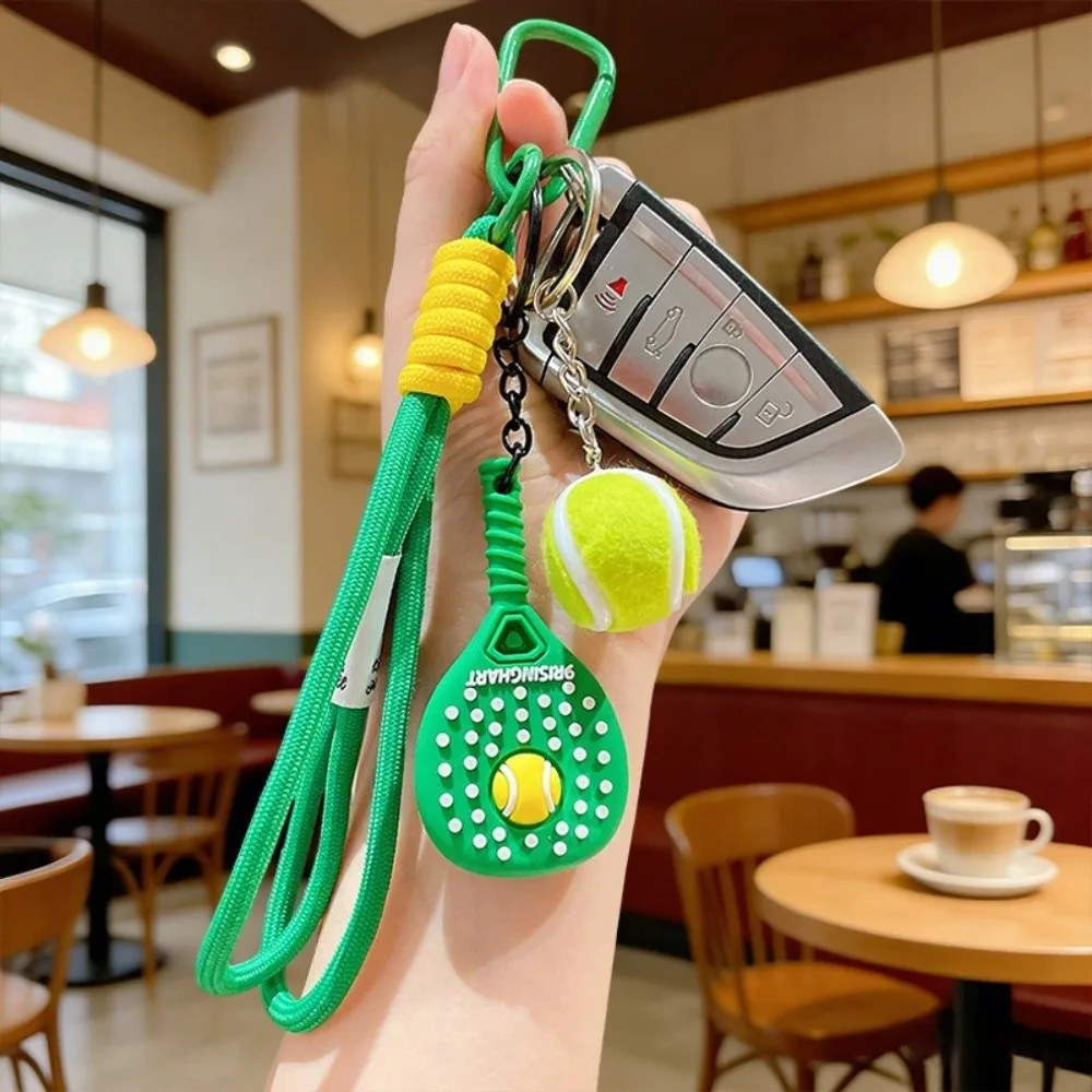 Detachable Fitness Series Pendant with Buckle Dopamine Tennis Racket Key Holder Simulation Style Bag Charm For Bag Decoration