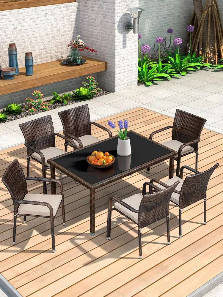 

Outdoor table and chair combination courtyard garden terrace dining chair outdoor seat balcony Teng chair leisure outdoor rattan