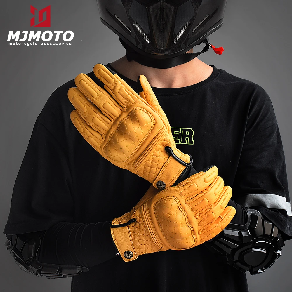 

Retro Motorcycle Gloves Men Women Touchscreen Motorcyclist Gloves Full Finger Breathable Non-slip Motocross Riding Gloves Yellow