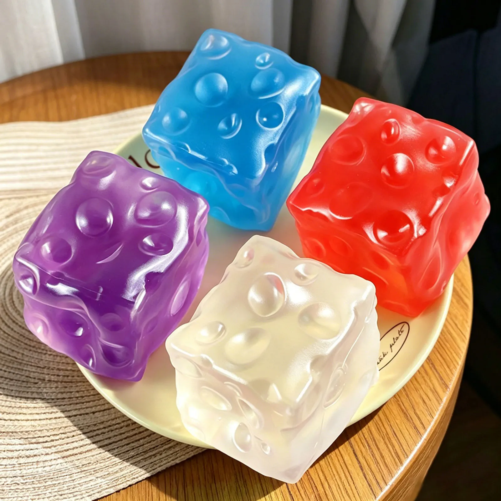7cm Square Cheese Squishies Toy Vaseline Soft Simulated Transparent Sensory Fidget TPR Anti Stress Decompression Toy for Adults