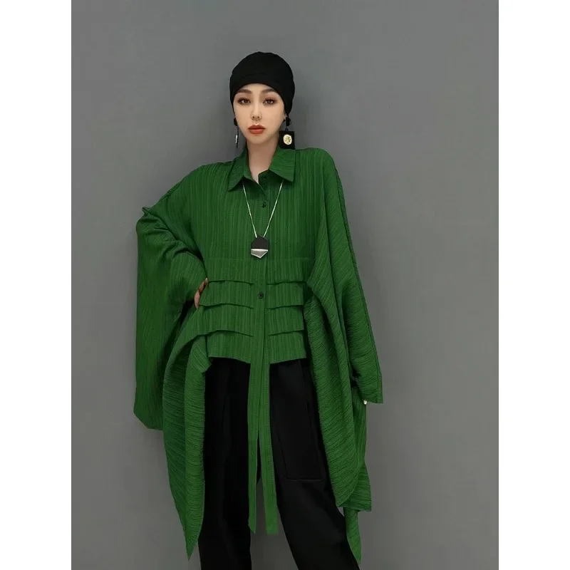 

SuperAen 2024 Autumn New Korean Fashion Turn Down Collar Batwing Sleeve Shirt Oversize Shirt Women