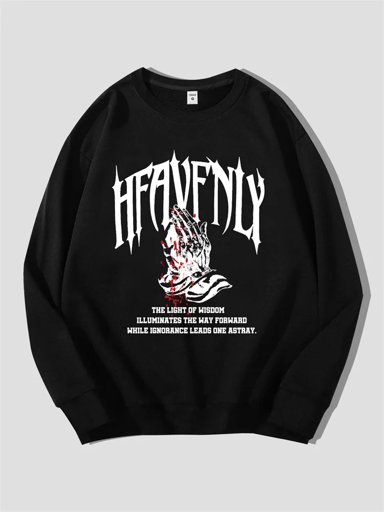 

Men's Casual Prayer Pattern Printed Sweatshirt, Loose Fit, Round Neck Polyester Breathable Suitable for Spring and Autumn Wear