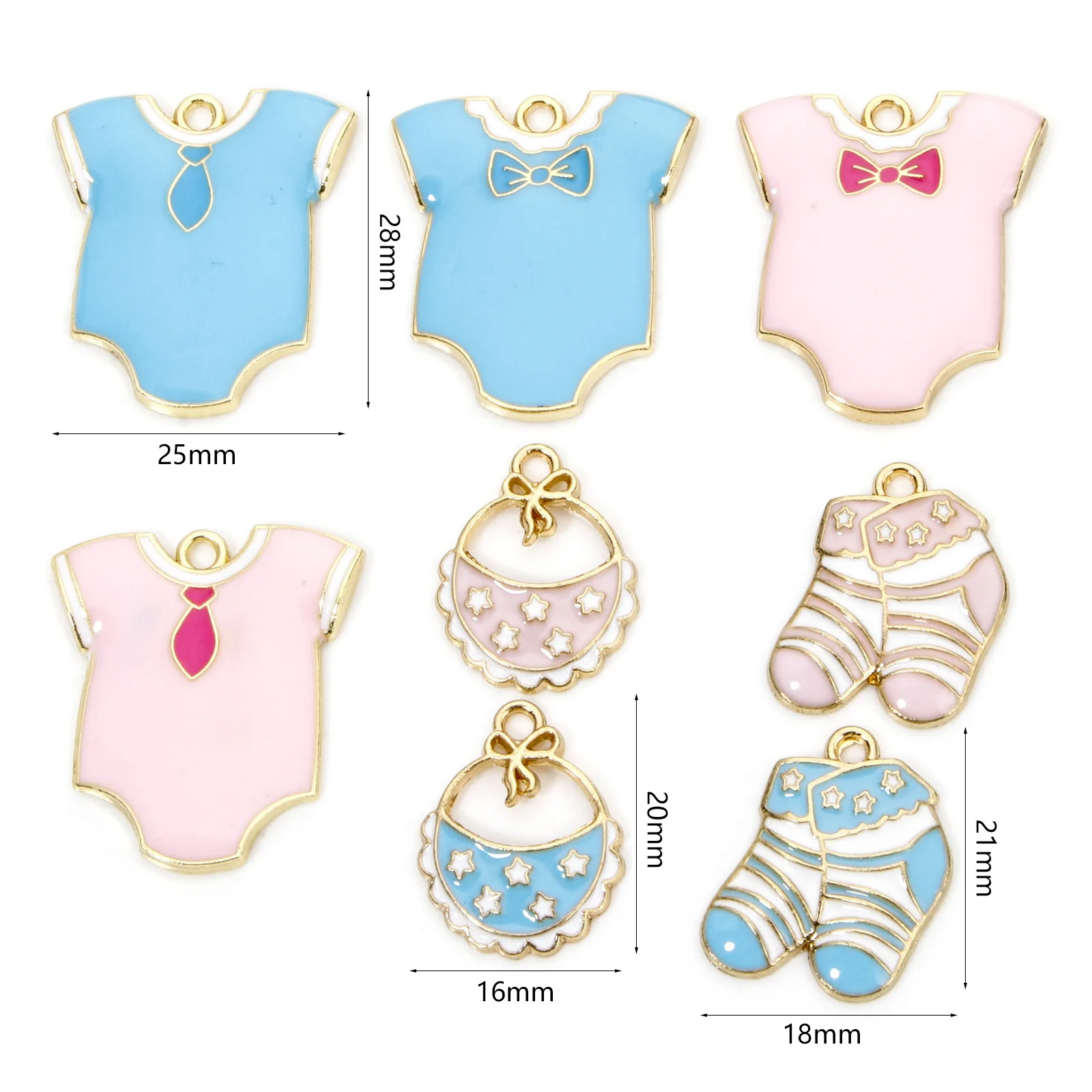 10pcs New Cute Baby Shower Charms Gold Color Clothes Sock Multicolor Enamel Pendants DIY Necklace Earrings For Women Jewelry