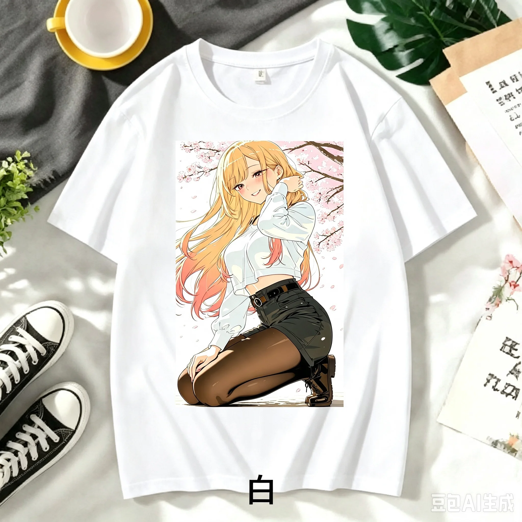 Marin Kitagawa Sono Bisque Doll wa Koi o Suru Printed White Crew Neck Short Sleeve Women And Men Comfortable T-shirt