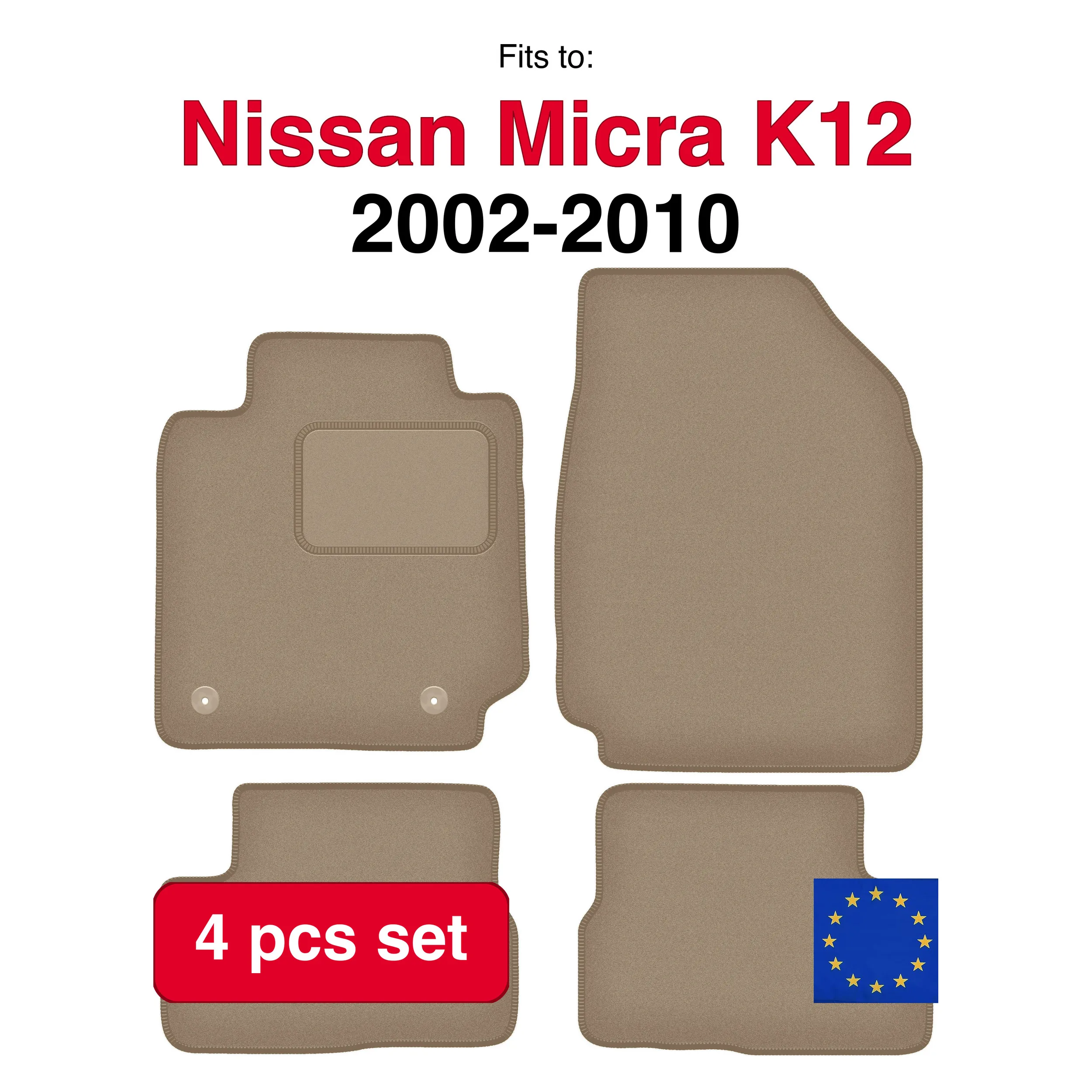 Nissan Micra K12 hatchback (2002-2010) velours automatten passend (4 stuks)