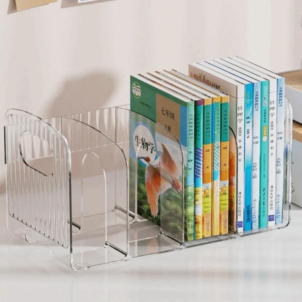New Acrylic Book Stand Multi-compartment Multi-function Bookends Thickened Clear Book Storage Box School Supplies