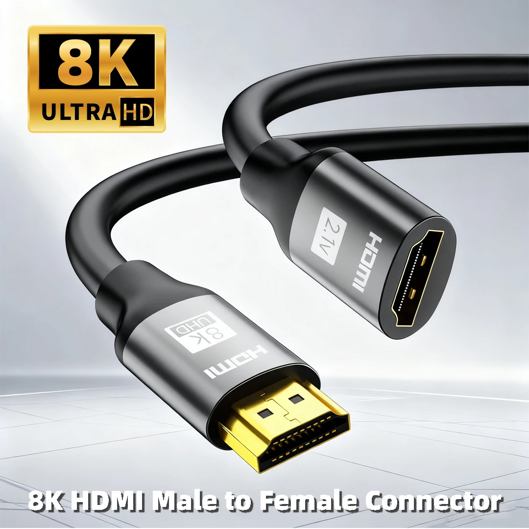 HDMI 2.1 8K Male to Female Cable HDMI Extension Cord 8K@60Hz 4K@240Hz Extender Adapter for Roku TV PS5 HDTV Blu-ray
