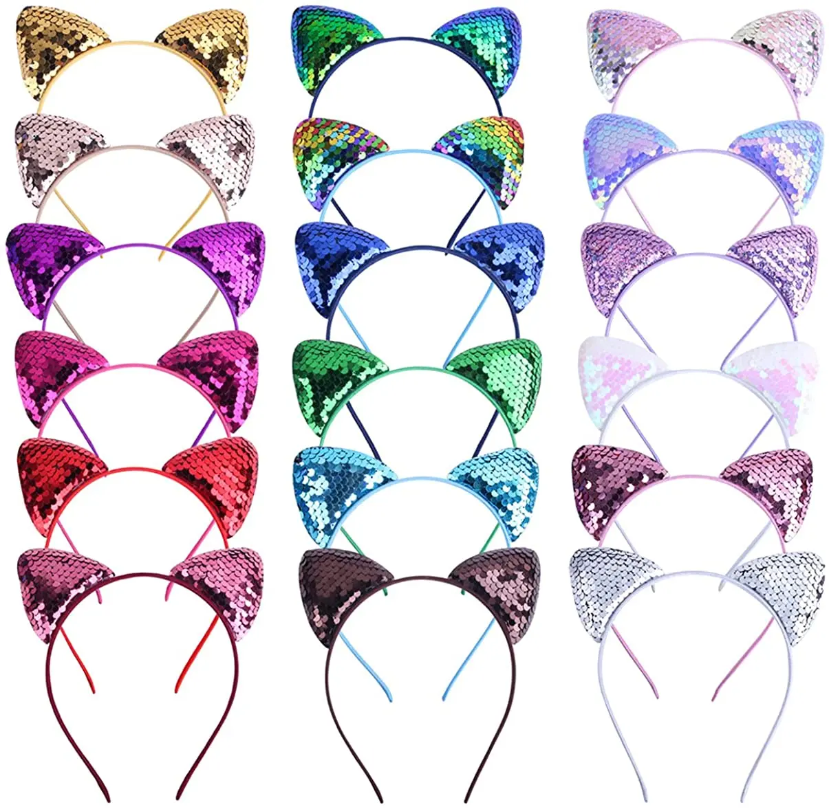 Cat Ear Headbands Reversible Shiny Sequin Hairband Kitty Headband Shine Sequins Hair Hoops for Women and Girls