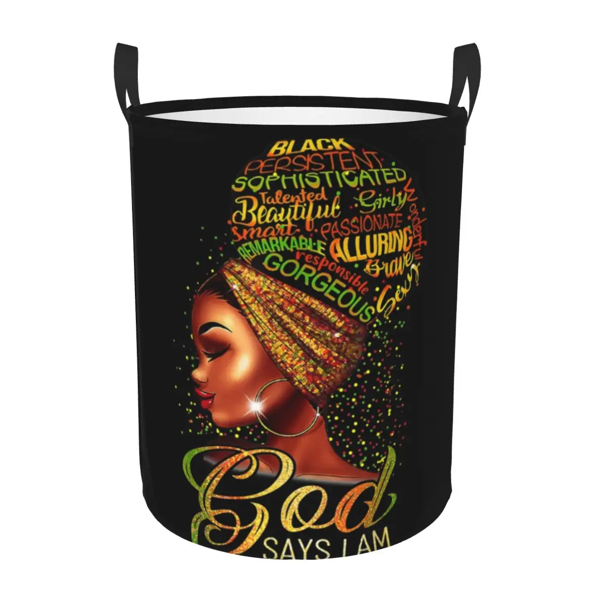 African American Girl Laundry Basket Collapsible God Says I Am Black Pride Baby Hamper for Nursery Toys Organizer Storage Bins