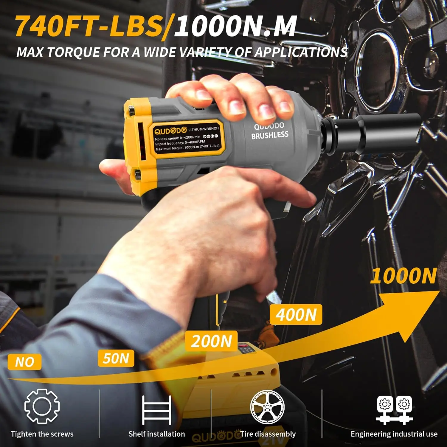 Qudodo Cordless Impact Wrench, 1000Nm 1/2