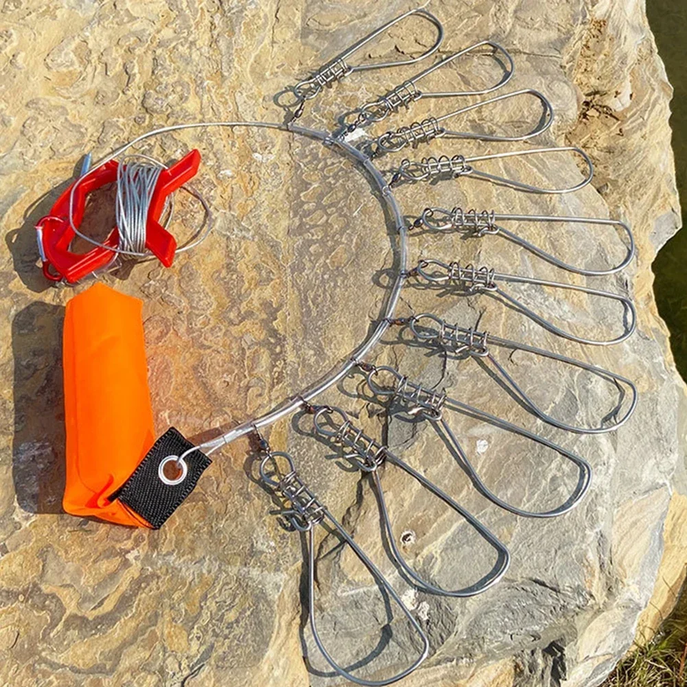 

Комплект системы стрингера для рыбалки, 5 м/10 м, проволока из нержавеющей стали, пряжка для рыбы с поплавком и шипами, детали рыболовного снаряжения