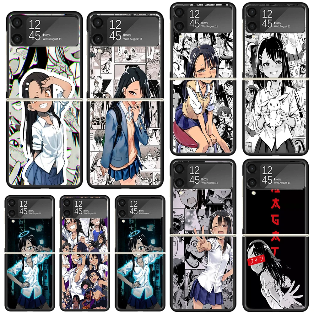 Nagatoro San Anime Aesthetic Phone Case For Samsung Galaxy Z Flip Zflip 6 Flip6 5 Flip5 4 Flip4 3 Flip3 5G Art Fundas Black Cove