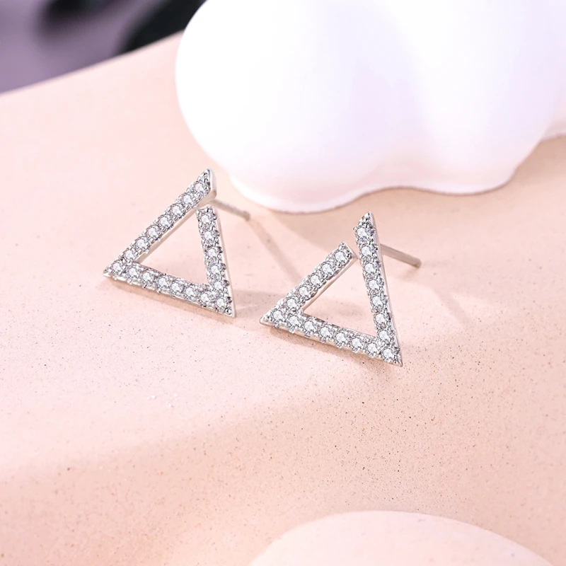 925 Sterling Silver Earrings Women Sparkling Pave Triangle Stud Earring For Anniversary Wedding Jewelry Gifts