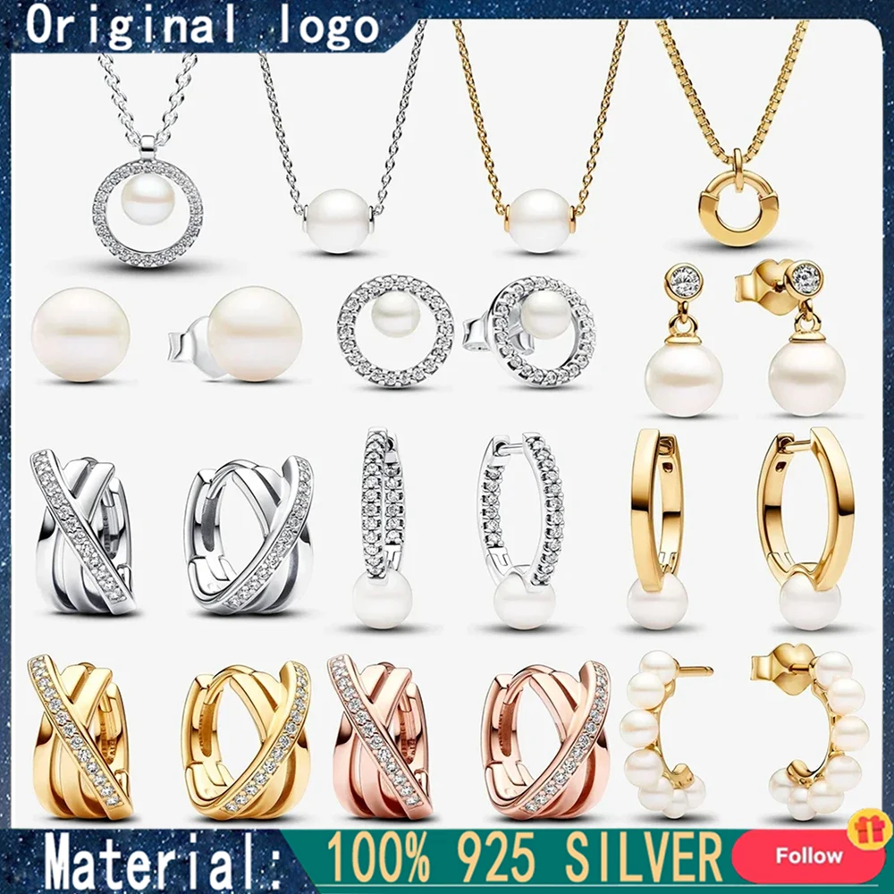 

High Quality and Exquisite 2024 Fashion 925 Pure Silver Artificially Cultivated Pearl Earrings Necklace Women's Jewelry Gift