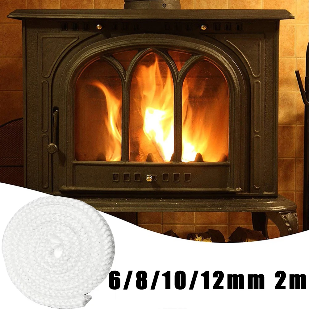 6/8/10/12mm White Gasket Cord Stove Door Fireplace Cord 2m Fiberglass Woodburner Sealing Rope Seal Fireplace Parts Accessories
