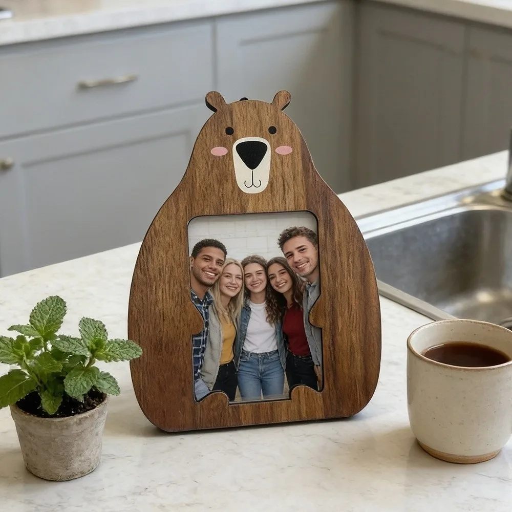 Animal Shaped Wooden Photo Frame Cat Bear Design Home Photo Display Desktop Picture Frame Desktop Ornament Photo Display Rack