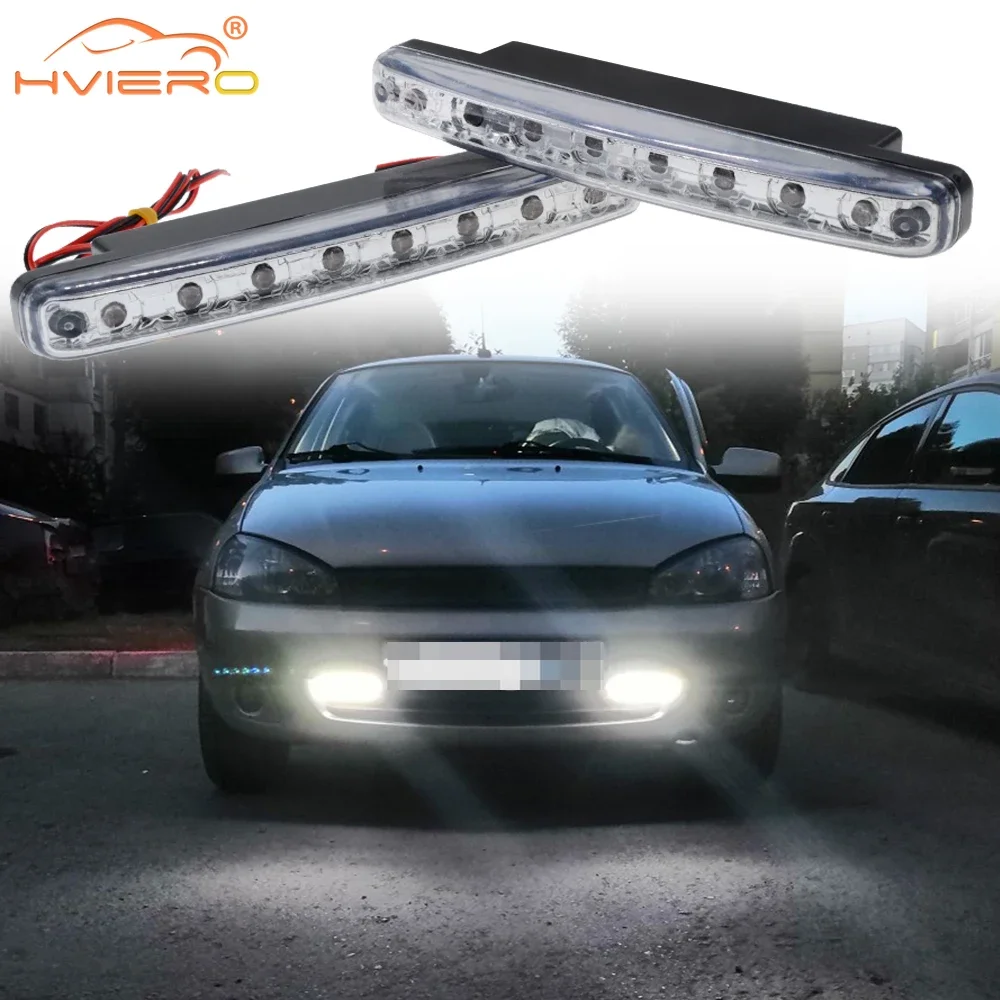 

2PCS Auto Car Turn Signal DRL Daytime Running Lights Lens Head Lamp Lighting Bright Parking Bulb Fog Trunk Day 8LED White DC 12V