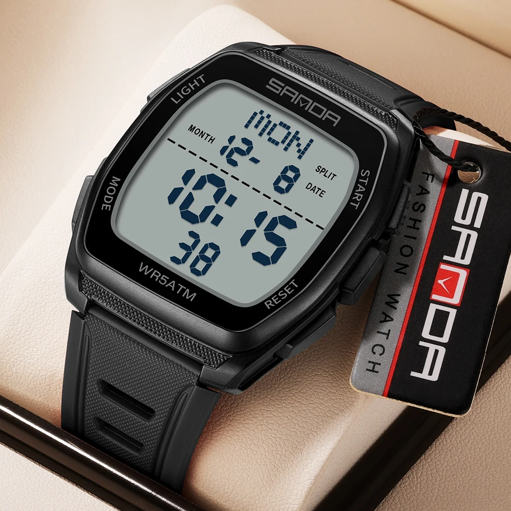 Fashion Tonneau Design Mens Digital Watches Waterproof Sports Watch For Men Led Backlight Wristwatch Electronics Watch For Man