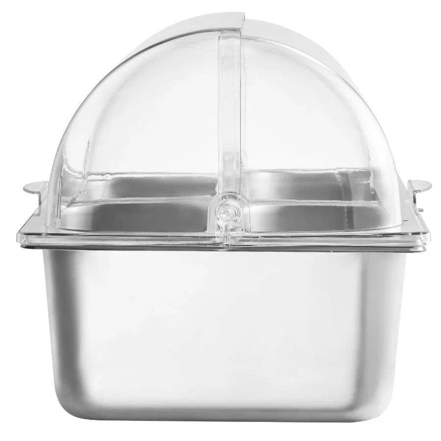 Countertop Food Serving Display Container 4 Pan Stainless Steel Tray Buffet Condiment Dispenser with Clear Lid and 3 Freezer Bo
