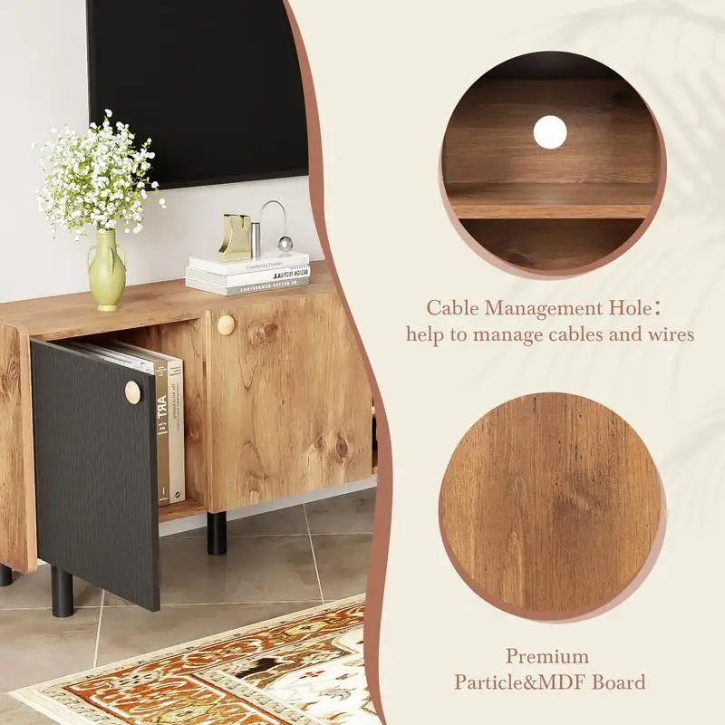 Mid-Century TV Stand with 3 Cabinets, Media Console for TVs up to 70 inches, Entertainment Center with Storage for Living Room