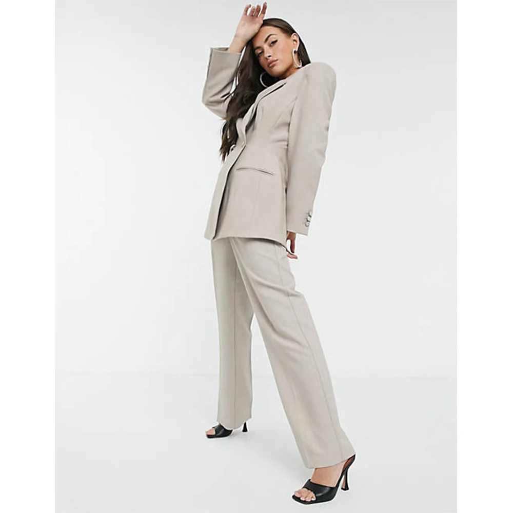 Elegant Women's Two-piece Suit Business Casual Solid Color Single Breasted Groups of Pant Sets to Dress Woman Clothing Pants Set