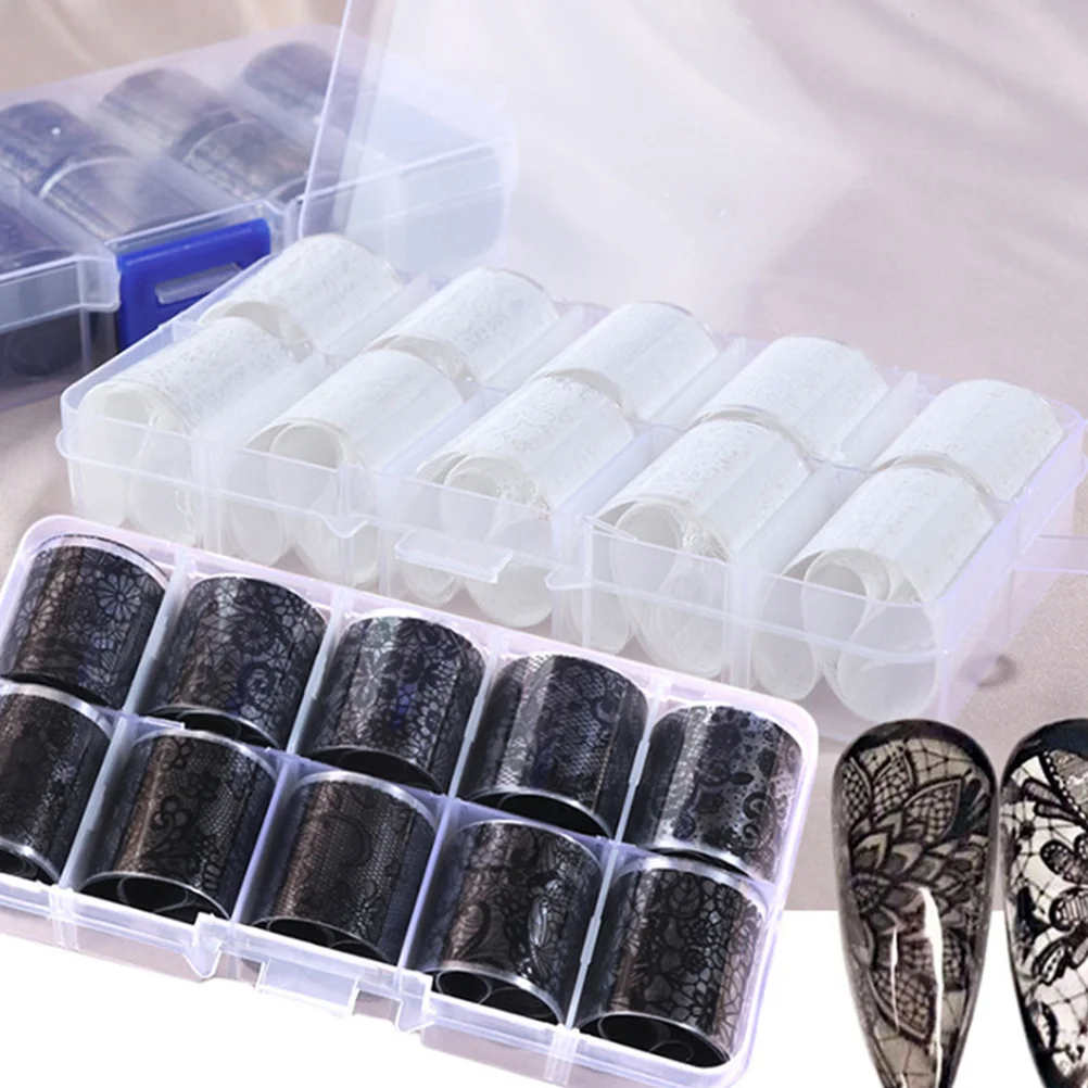 ملصقات أظافر دانتيل DIY 20 لفة باللون الأسود والأبيض وصناعة متقنة ومظهر جذاب وسهل تطبيق حفلة رقائق الضغط #2