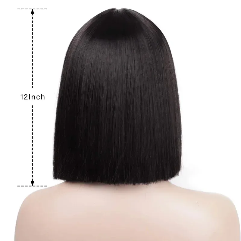 Black Bob Wig with Bangs Short Black Wig for Women Straight Bob Wigs Heat Resistant Synthetic wig Mia Wallace Cleopatra Cospaly