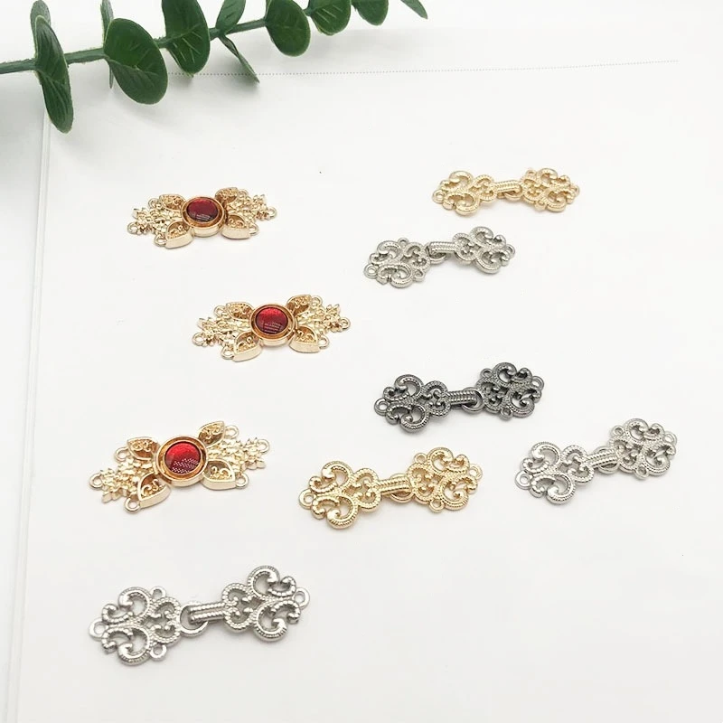 

10pcs Chinese Frog Clasps, Metal Hanfu Tangzhuang Collar Clasp,Traditional Cheongsam Knot Buttons for DIY Costume