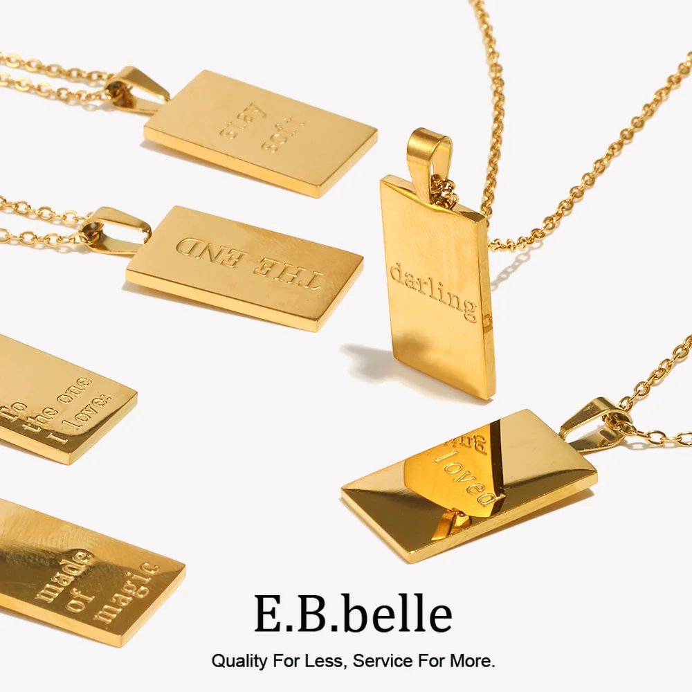 E.B.belle Individuality MessageTarot Colar de aço inoxidável banhado a ouro 18k sem manchas colar de ouro geométrico quadrado