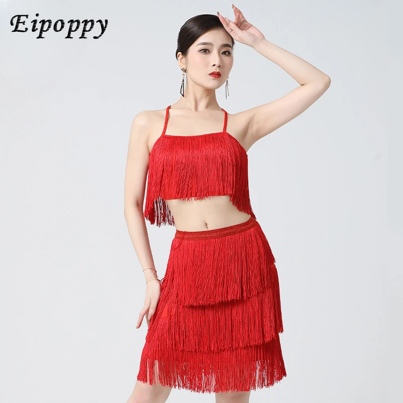 بدلة بشراشيب بحمالات للرقص اللاتيني ، فستان بشراشيب ، أزياء