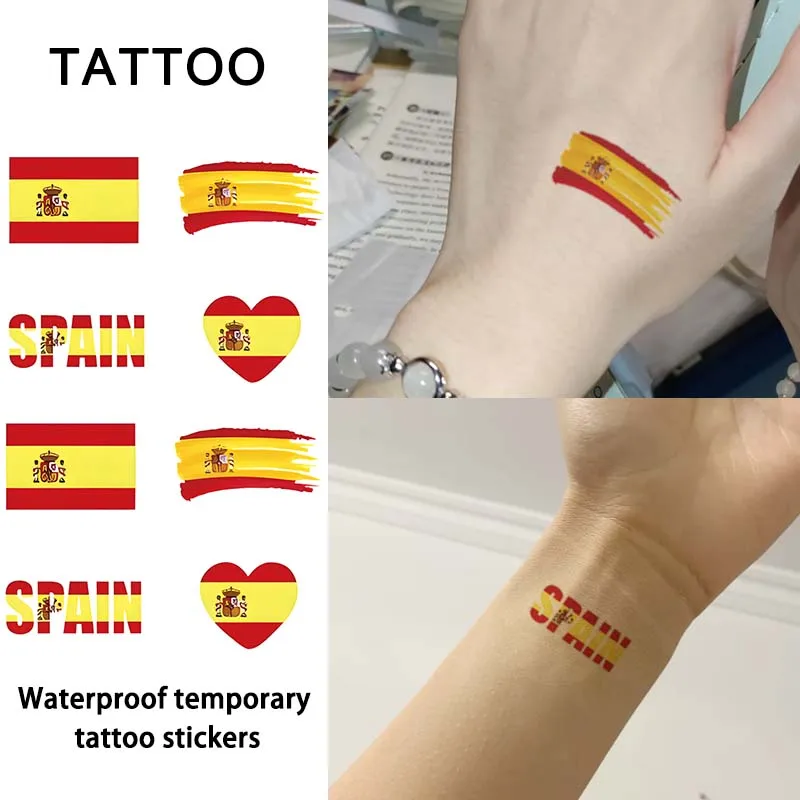 Autoadesivo del tatuaggio temporaneo della bandiera della spagna, tatuaggio finto Non riflettente impermeabile e realistico di lunga durata, per