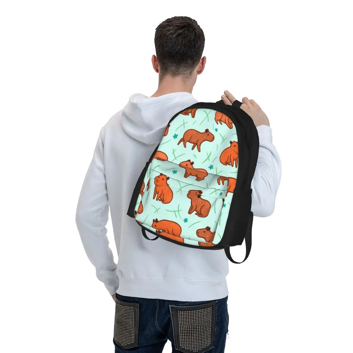 Mochilas capivara para meninos e meninas, mochilas escolares para estudantes, mochila dos desenhos animados, bolsa de ombro de viagem para crianças