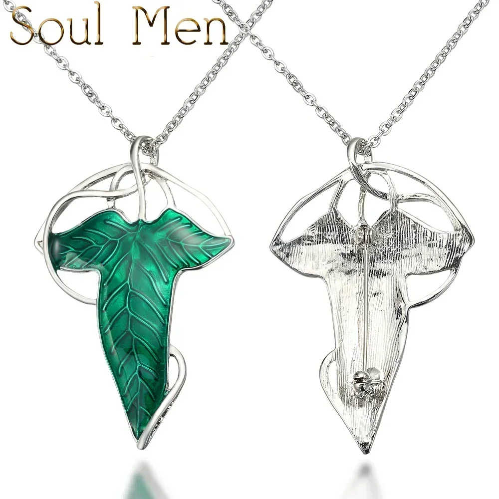 Collar con colgante de acero inoxidable 316L Vintage a la moda, hojas verdes de elfo de Lorien, cadena esmaltada delicada, joyería de película para hombres y mujeres