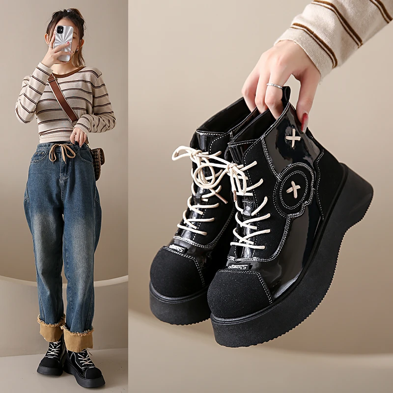 

2025 женские ботильоны на платформе, высококачественные повседневные кожаные высокие ботинки, женские модные удобные кожаные ботинки